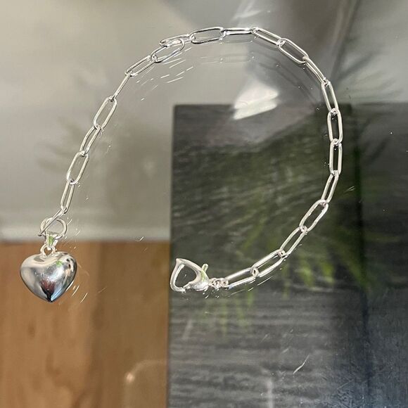 The LOVE Heart Pendant & clasp link bracelet in 925 - Picture 2 of 5